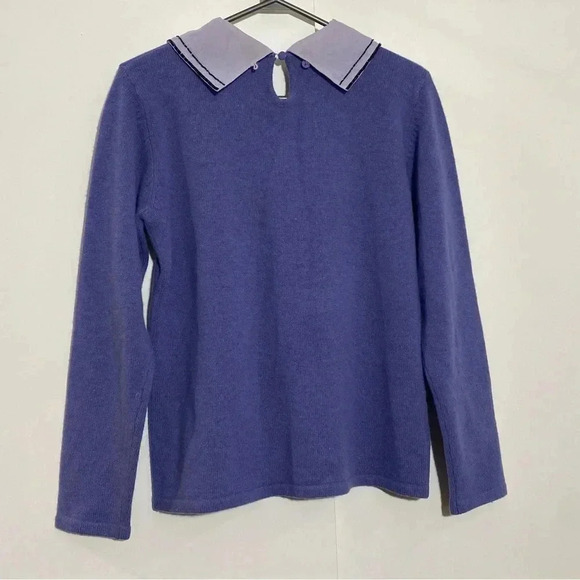 Vintage women blue-violet preppy wool pullover long  sleeves knit casual sweater - Picture 3 of 9